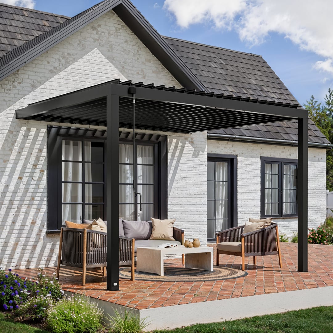 Evanston Wall Mounted Louvered Pergola-12x10