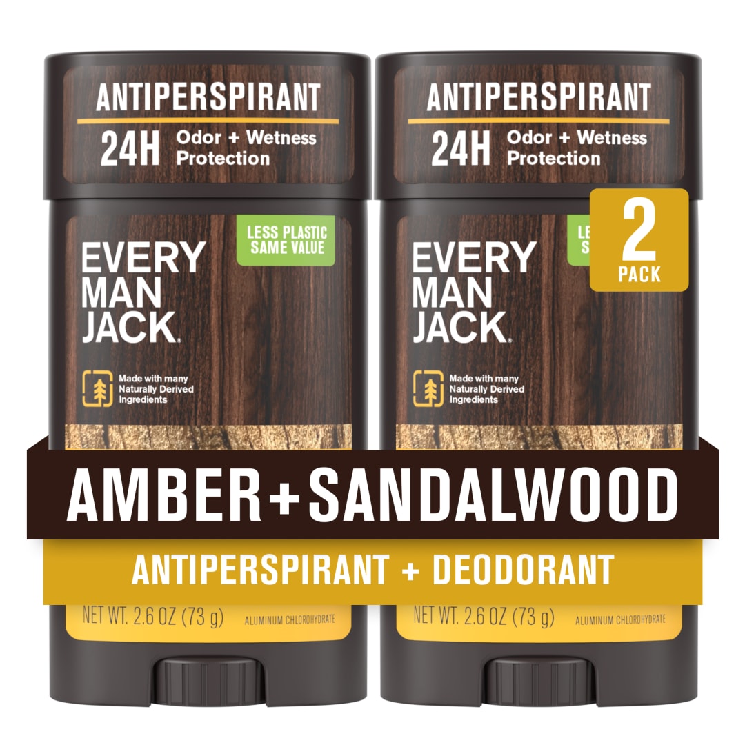 Every Man Jack Men’s Amber + Sandalwood Antiperspirant Deodorant for Men - 24-Hour Odor Protection -  2.6 oz (2 Pack)