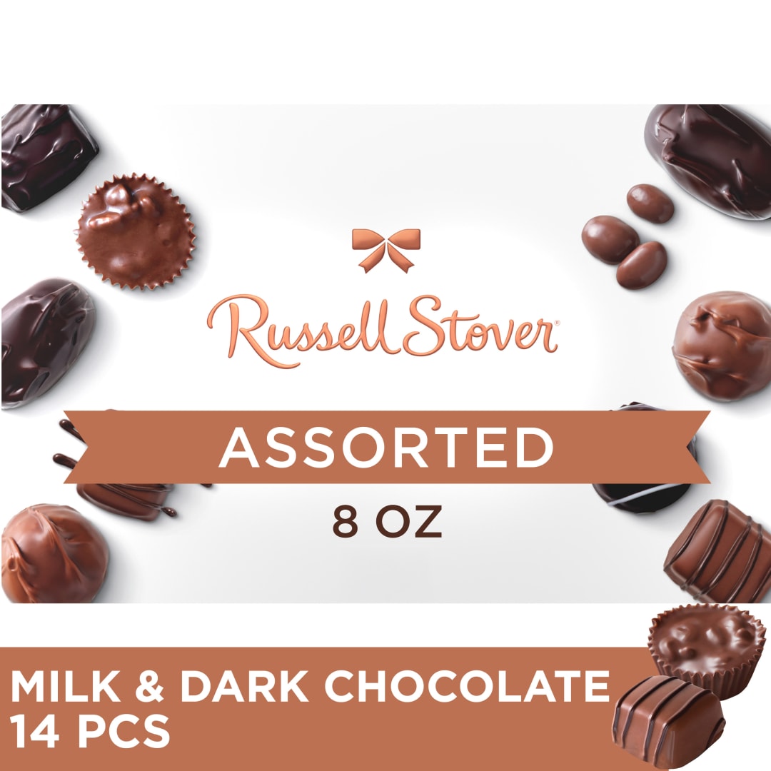 RUSSELL STOVER Christmas Assorted Milk & Dark Chocolate Gift Box, 8 oz. (14 pieces)