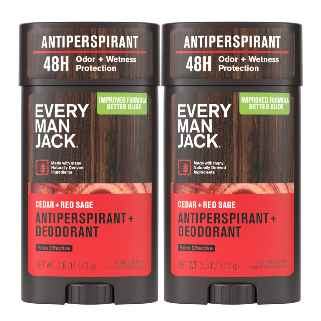 Every Man Jack Men’s Cedar + Red Sage Antiperspirant Deodorant – New & Improved Formula – 48-Hour Odor & Sweat Defense– 2.6 oz (2 Pack)