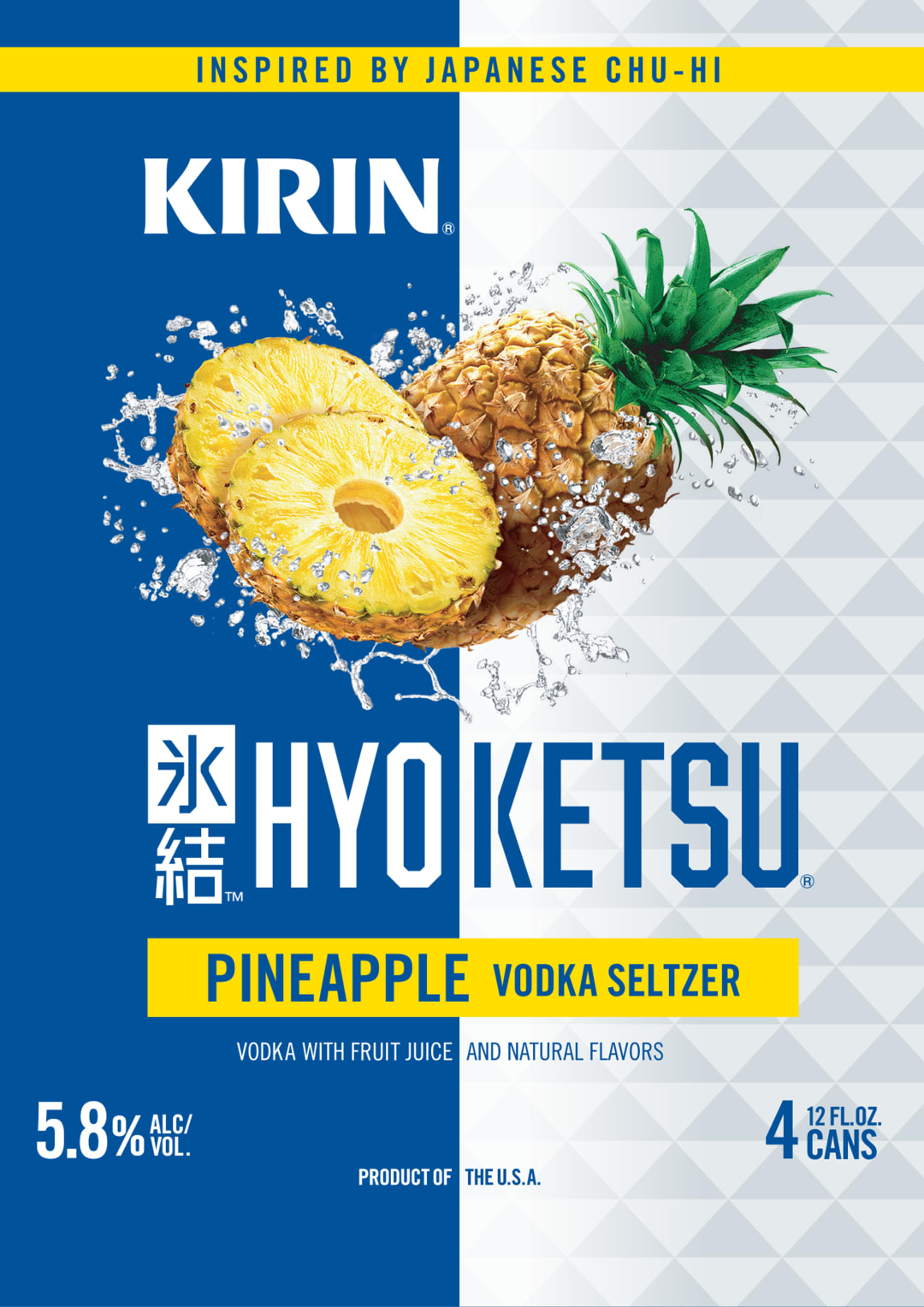 Kirin Hyoketsu Pineapple Vodka Seltzer, 4 pack 12 fl oz Cans