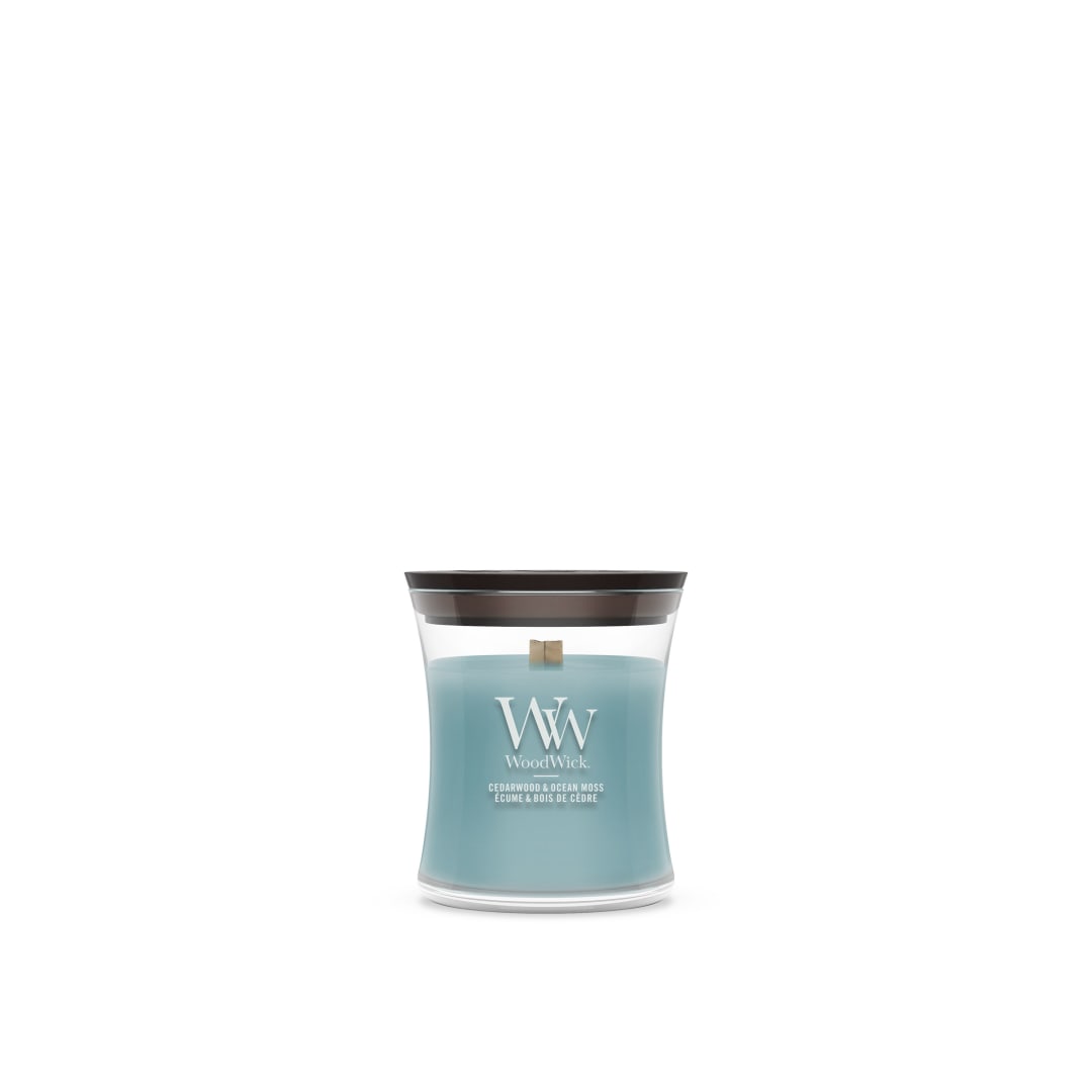 WoodWick Vela perfumada | Vela Mini Hourglass | Cedarwood & Ocean Moss | Regalos perfectos para mujeres