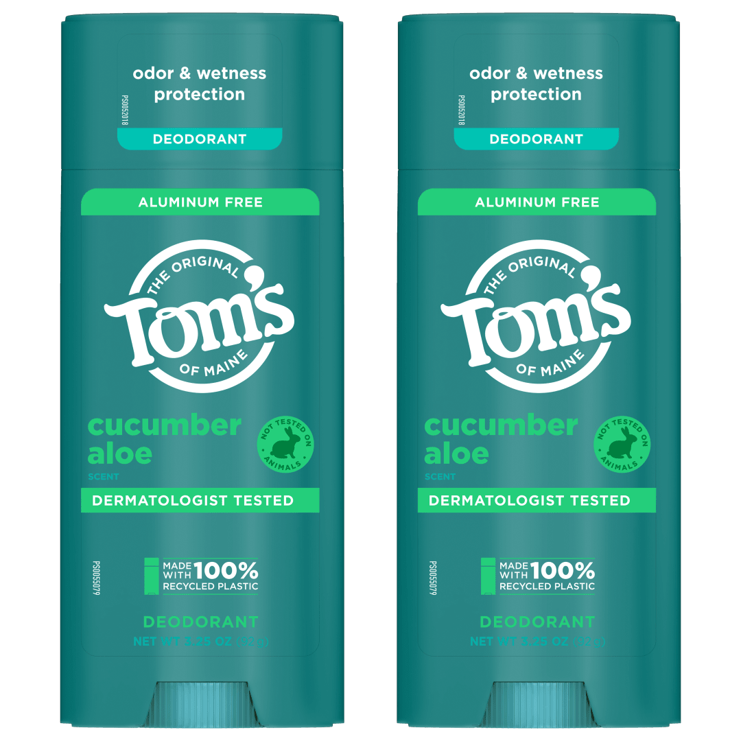 Tom’s of Maine Cucumber Aloe Natural Deodorant, Aluminum Free, Clear Application, Odor & Wetness Protection, Naturally Derived Ingredients, 3.25 oz (2 Pack)