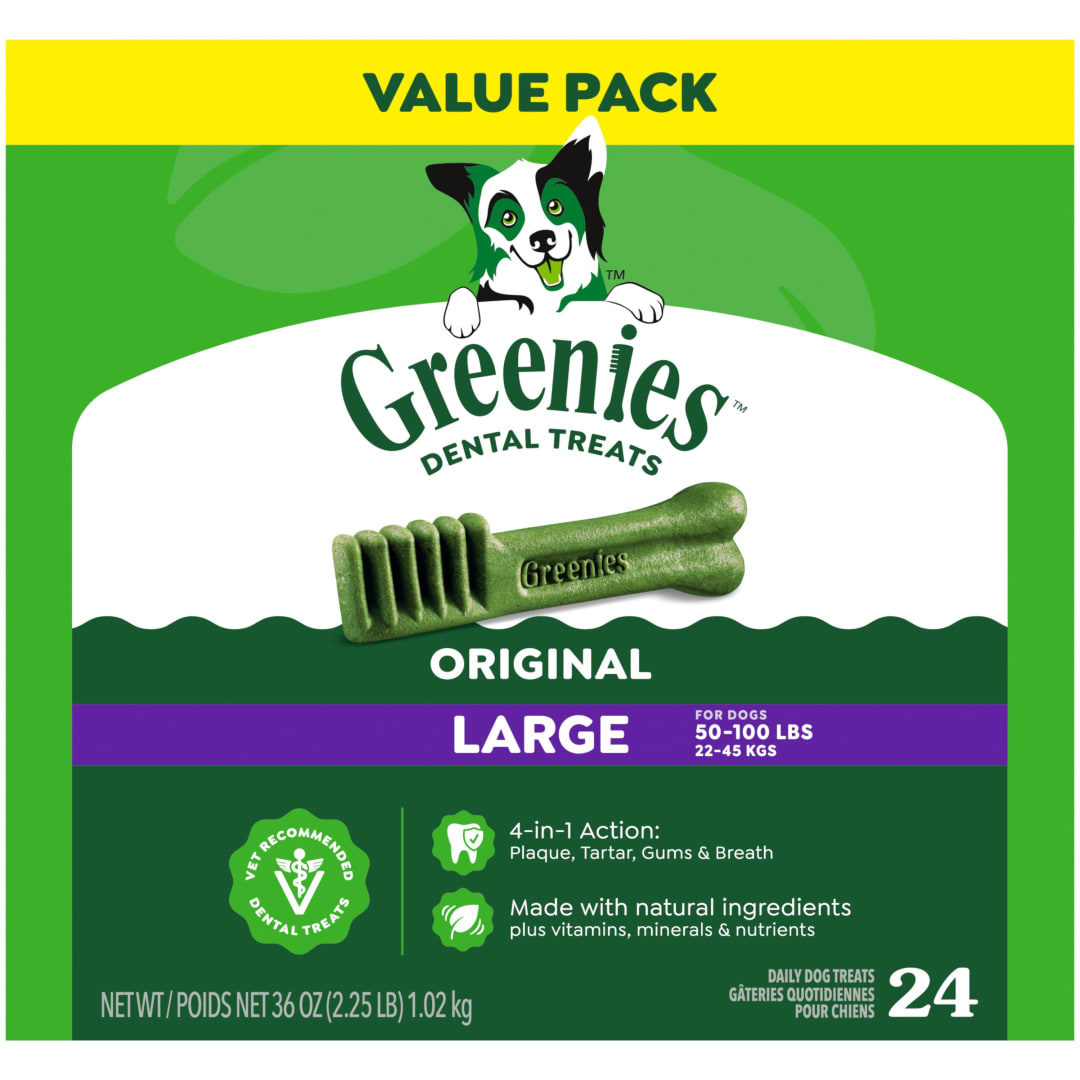 GREENIES Original Large Natural Dog Dental Care Chews Oral Health Dog Treats, 36 oz. Pack (24 Treats)