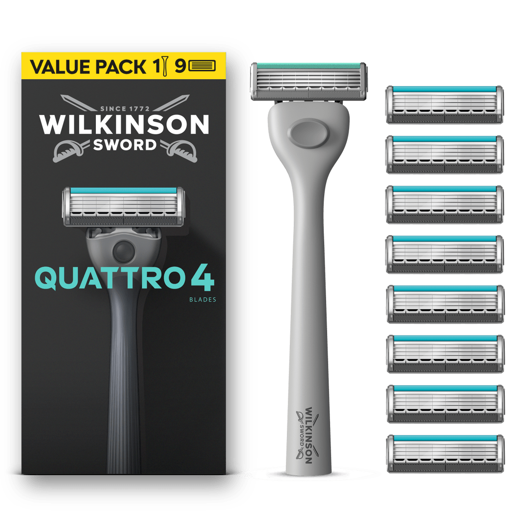 Wilkinson Sword Quattro Men’s 1 Razor + 9 Blade Refills pack