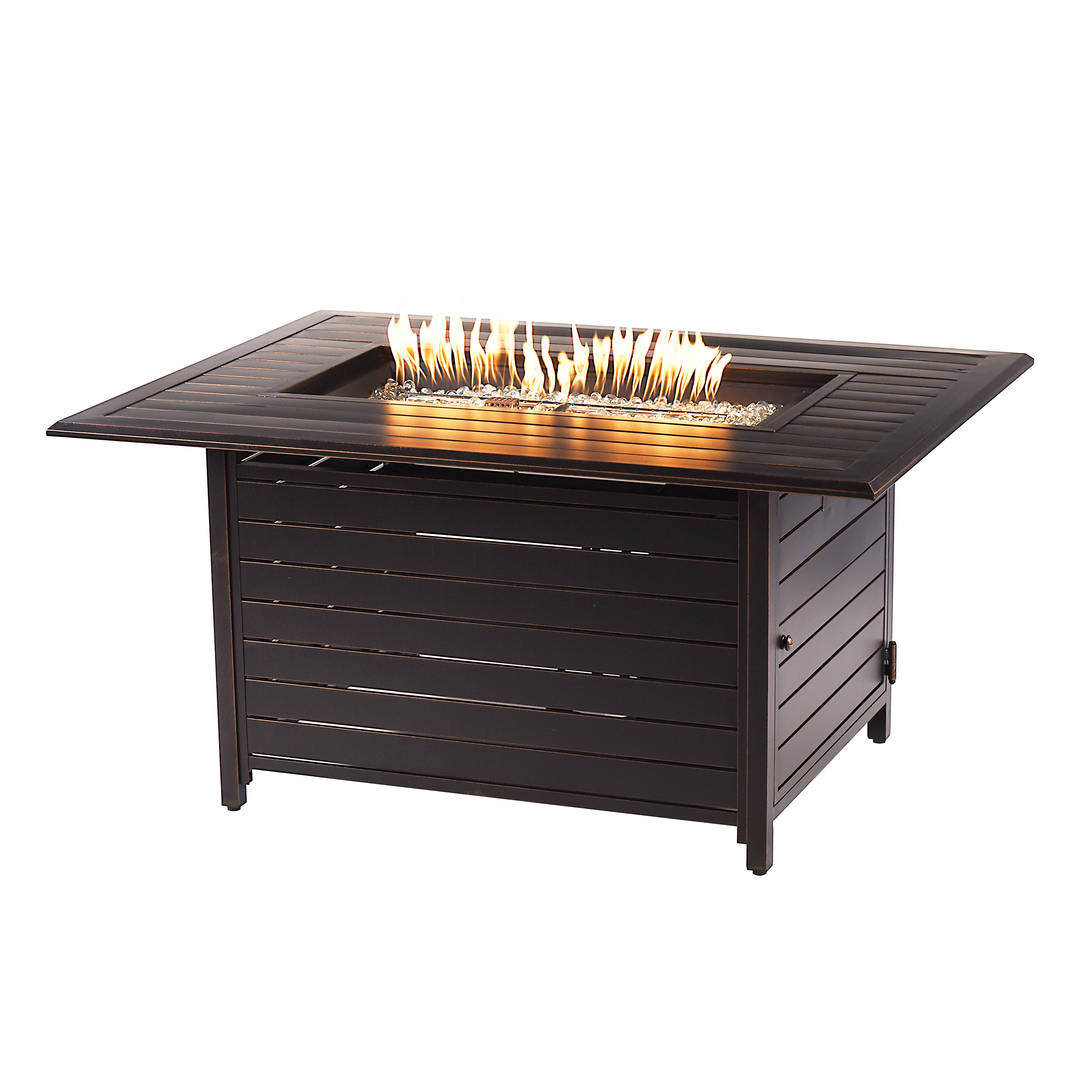 Rectangular 48 in. x 36 in. Aluminum Propane Fire Pit Table, Glass Beads, Two Covers, Lid, 55,000 BTUs in Copper Finish