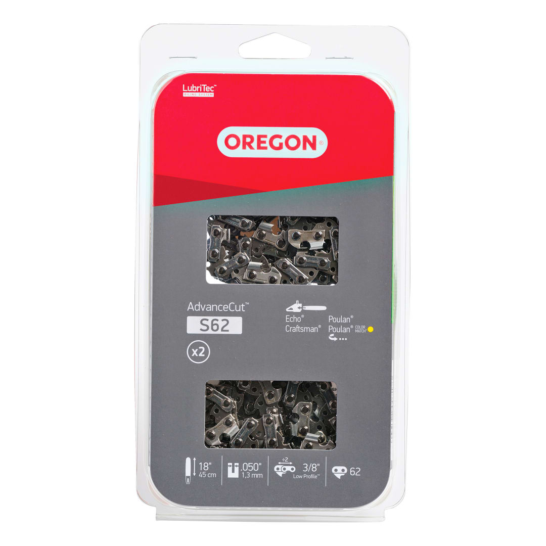 Oregon S62 AdvanceCut Chainsaw Chains 2-Pack, for 18-Inch Bar -62 Drive Links – fits Husqvarna, Echo, Poulan, Craftsman, Echo and more