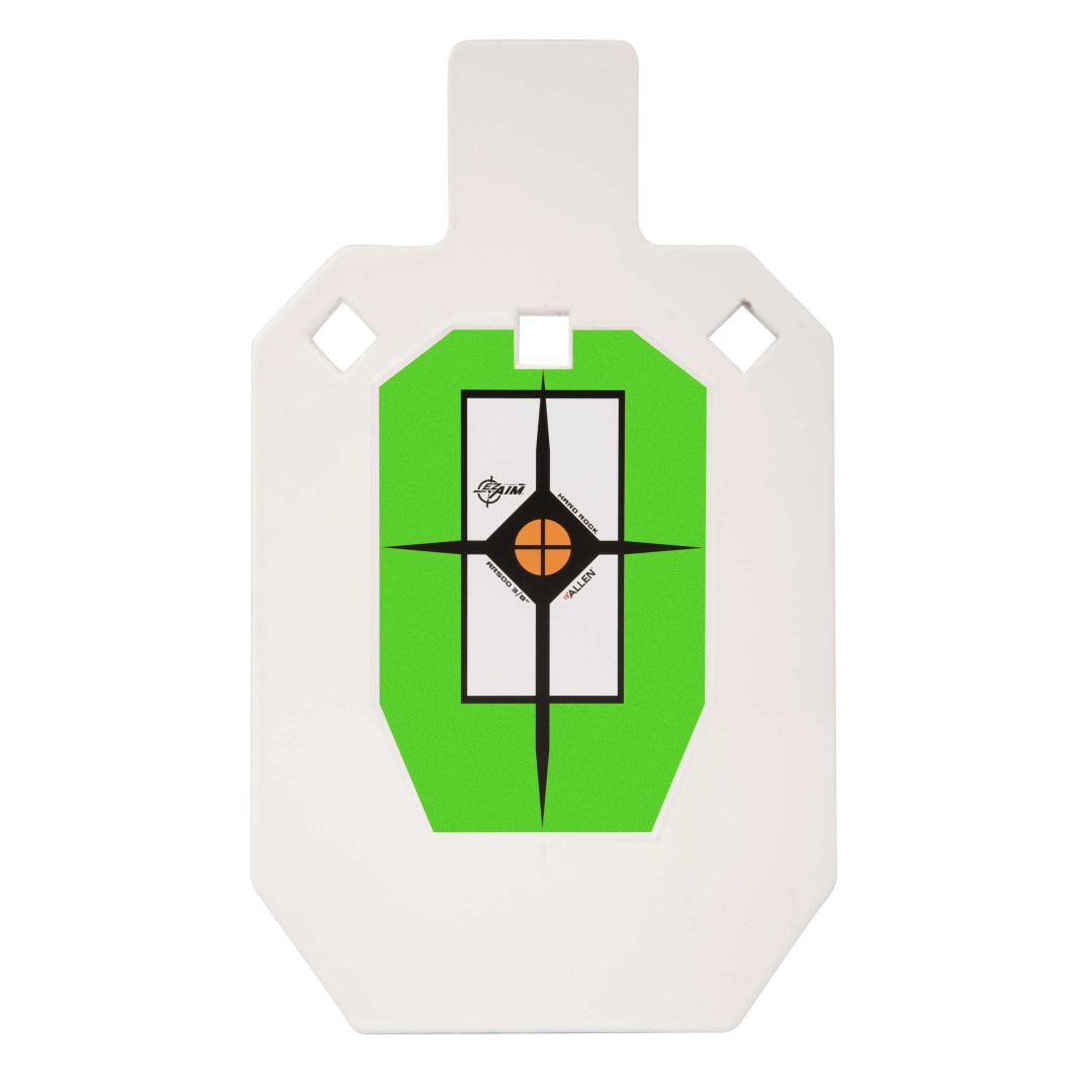 EZ Aim® Hardrock AR500 Steel IPSC Silhouette Shooting Target, 3/8" Thick, 6"W x 10"H, White/Green/Black