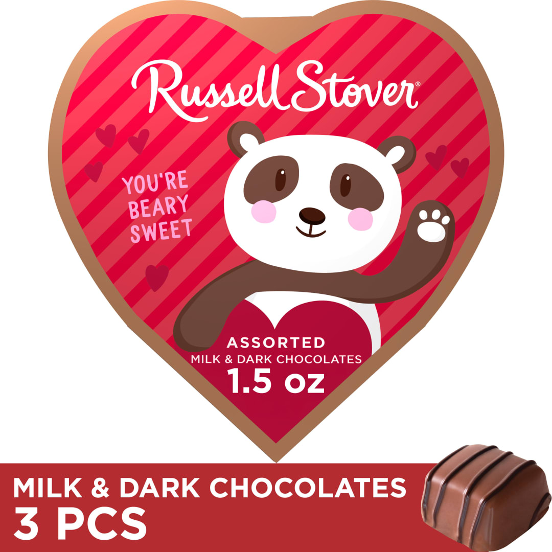 RUSSELL STOVER Valentine's Day Pals Heart Assorted Milk & Dark Chocolate Candy Gift Box, 1.5 oz.
