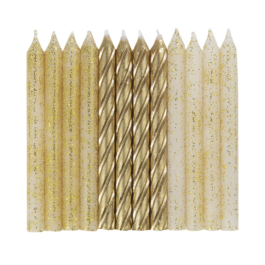 Glitter and Gold Spiral Birthday Candles, 24ct - Assorted