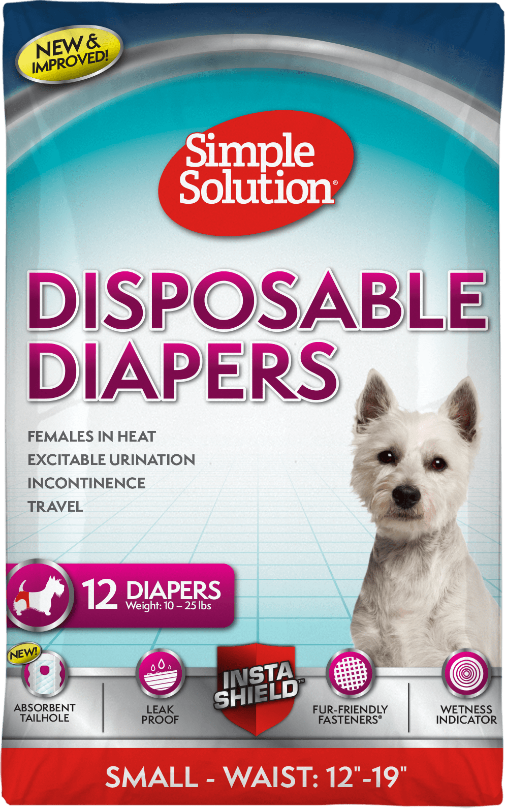 Simple Solution Disposable Dog Diapers for Female Dogs | Super Absorbent Leak-Proof Fit | Females In Heat, Excitable Urination, Incontinence, or Puppy Training | Small | 12 Count