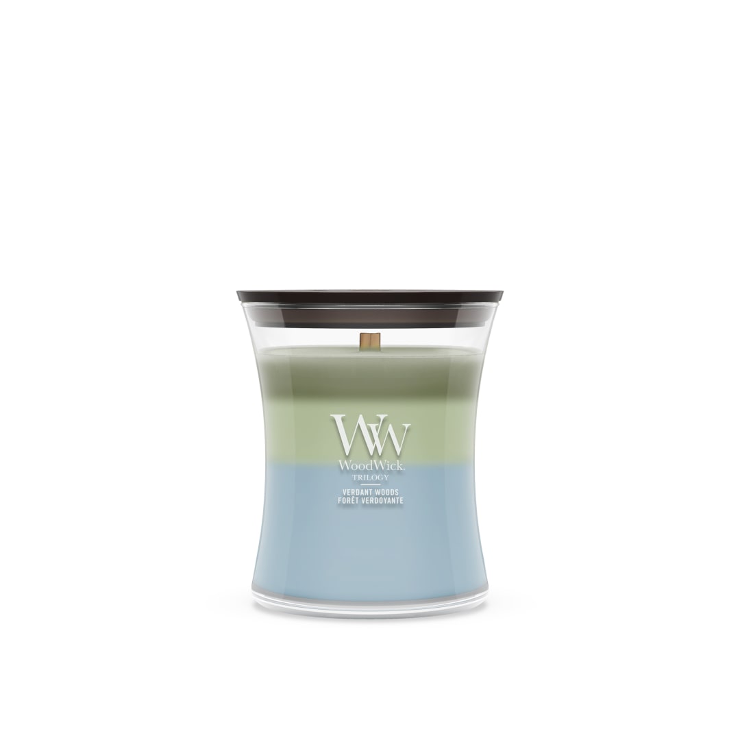WoodWick Vela perfumada | Vela de tamaño mediano en forma de reloj de arena | Verdant Woods | Regalos perfectos para mujeres
