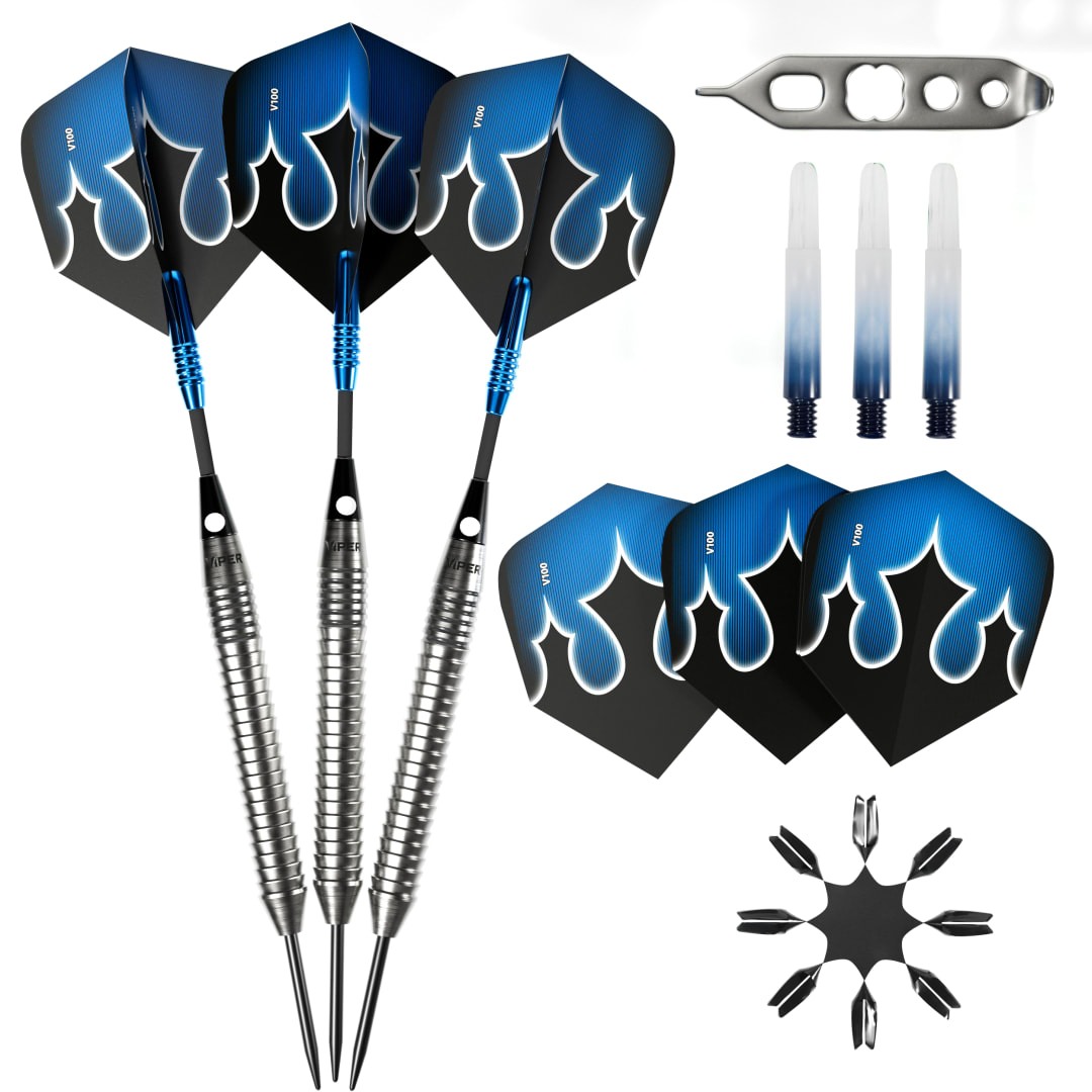 Viper Shot King Steel Tip Dart Set with Nomad Dart Case | 80% Tungsten | Blue | 24 Grams
