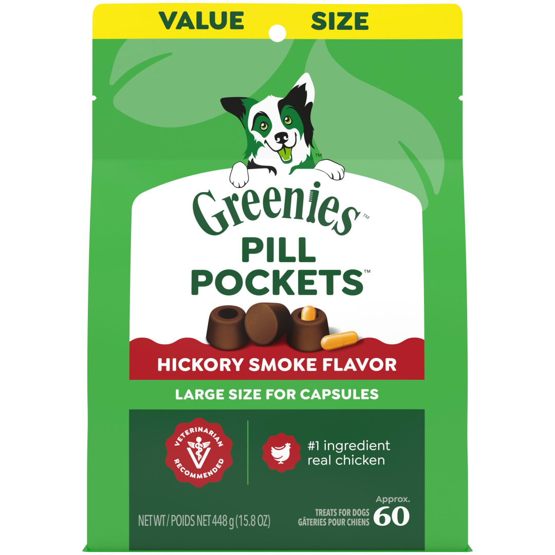 GREENIES PILL POCKETS for Dogs Capsule Size Natural Soft Dog Treats, Hickory Smoke Flavor, 15.8 oz. Pack (60 Treats)