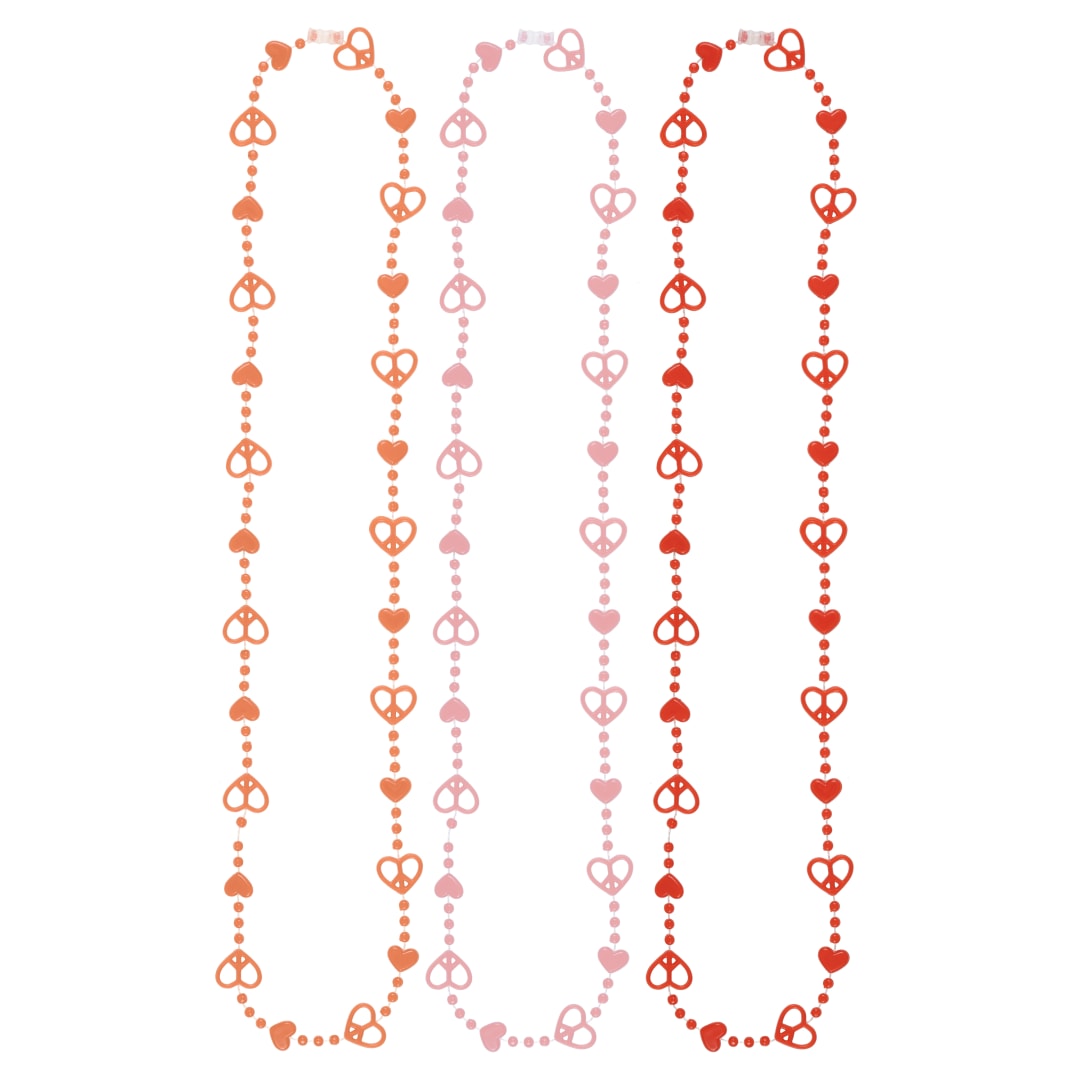Assorted Peace Sign Heart Beaded Necklace, 3ct