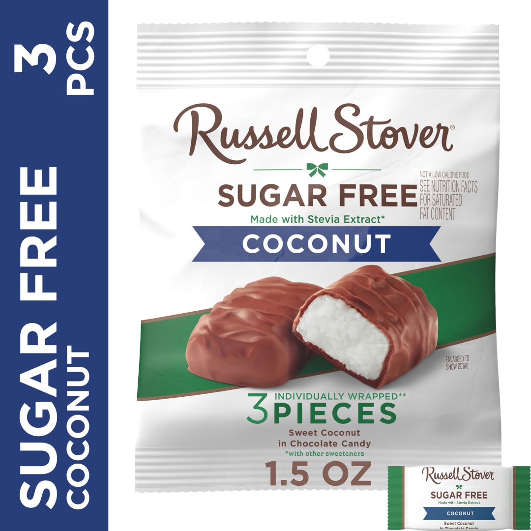 RUSSELL STOVER Sugar Free Coconut Chocolate Candy, 1.5 oz. bag