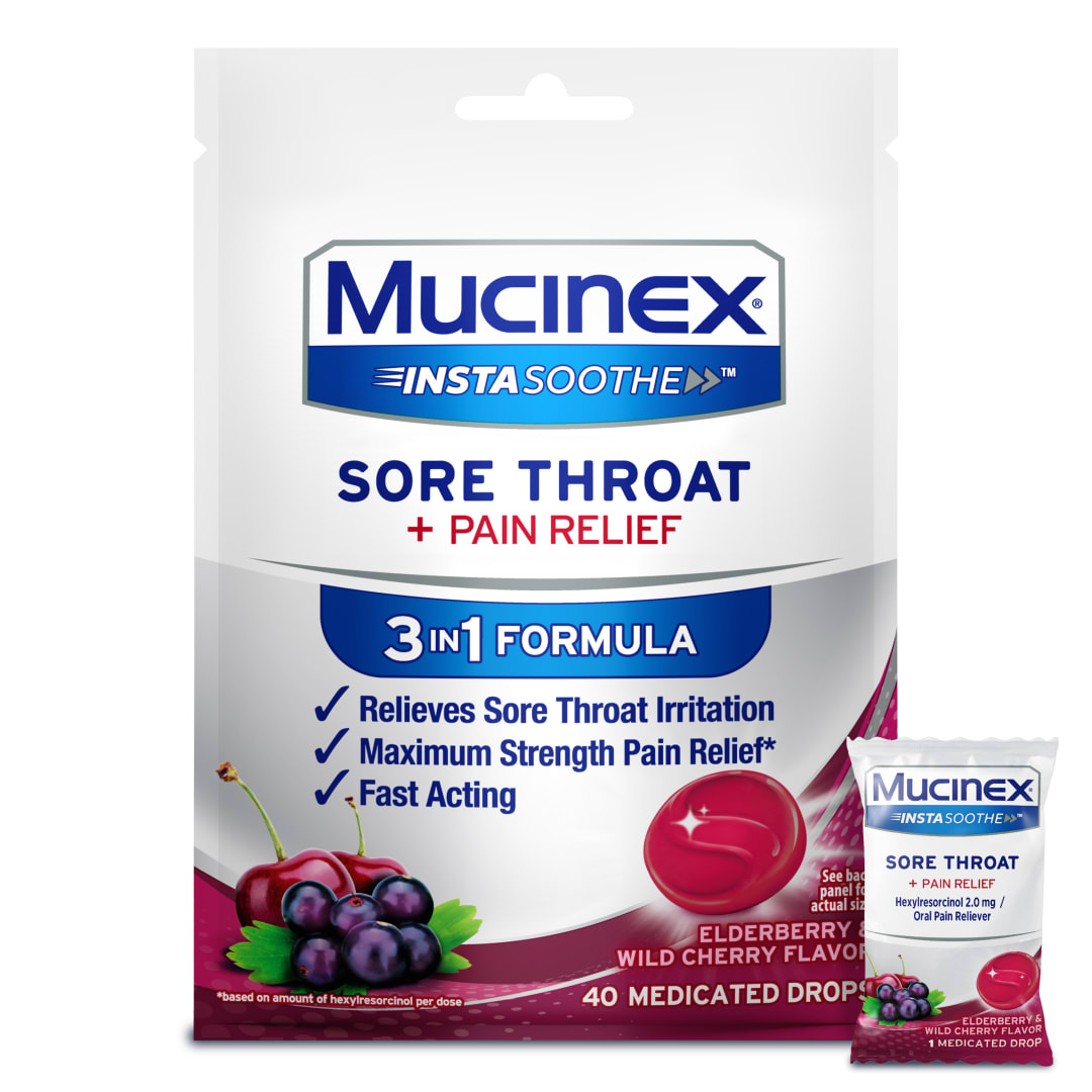 MUCINEX® InstaSoothe™ Sore Throat + Pain Relief - Elderberry & Wild Cherry 36/40 ct.