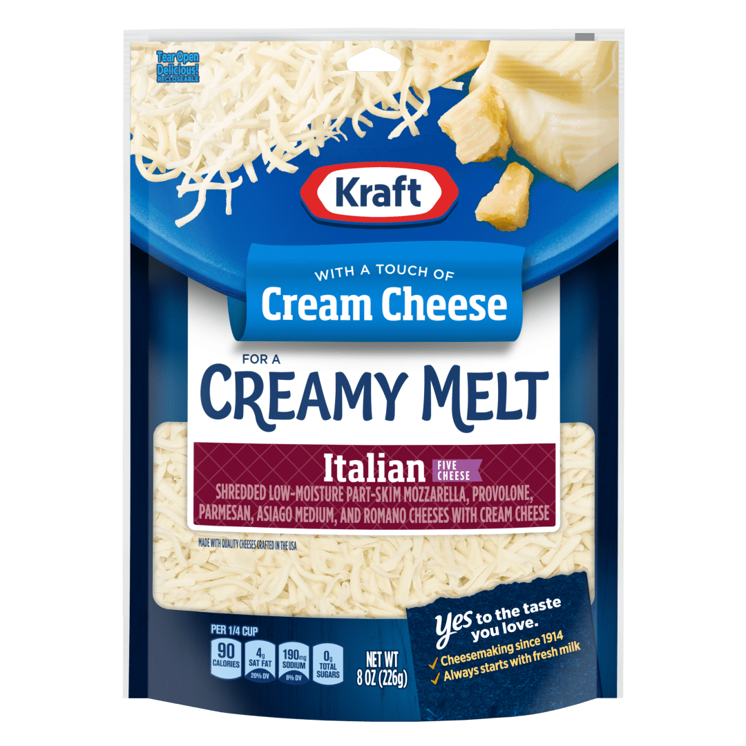 Kraft Italian Five Cheese Shredded Cheese with a Touch of Cream Cheese for a Creamy Melt, 8 oz Bag