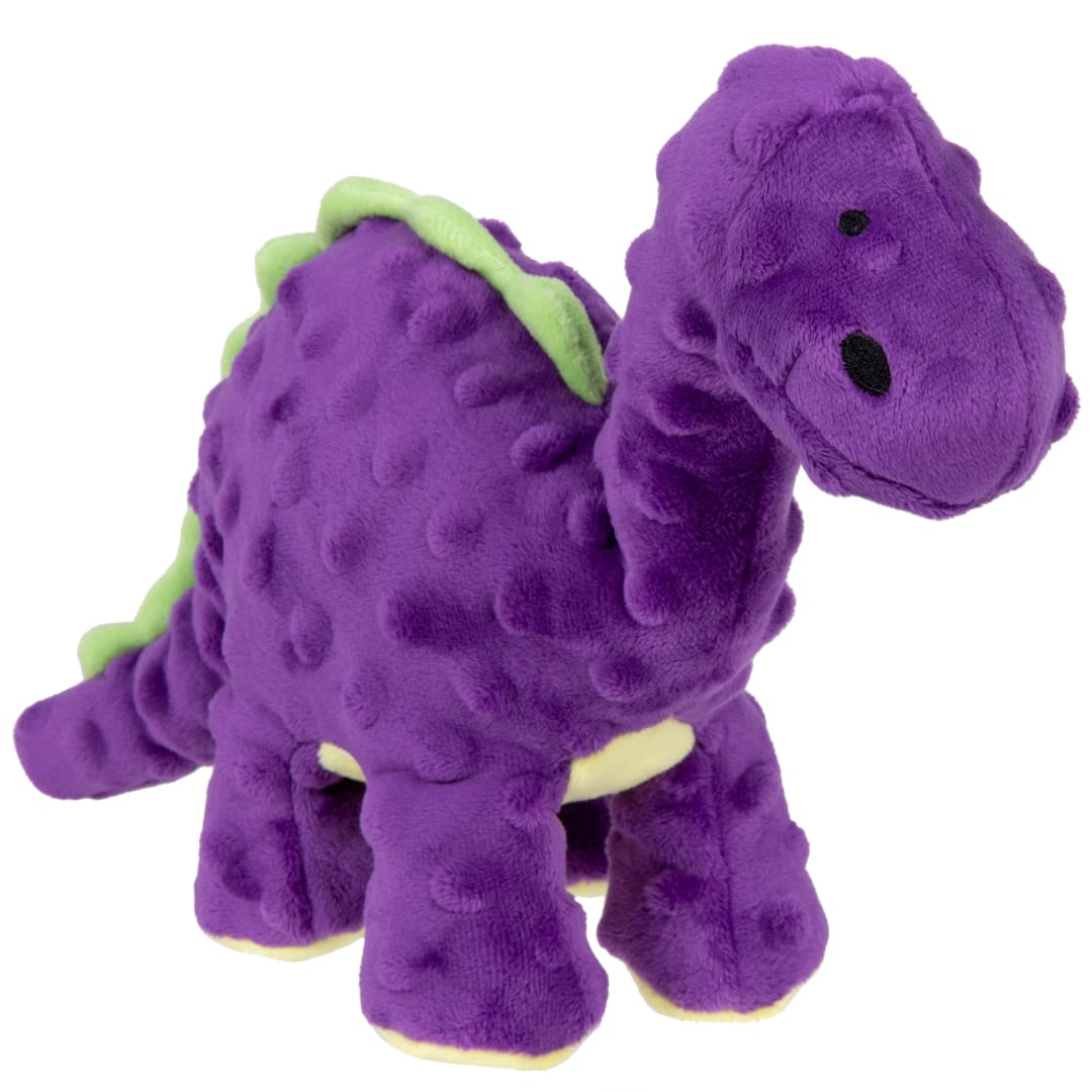 goDog Dinos Bruto Squeaky Dog Toy, Plush with Chew Guard Technology, Purple, Medium
