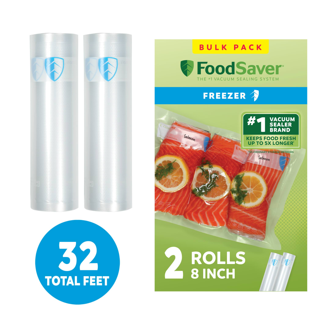 FoodSaver Vacuum Sealer Rolls, 2 Pack, 8" x 16' Rolls, BPA-Free Custom Size Freezer Bags