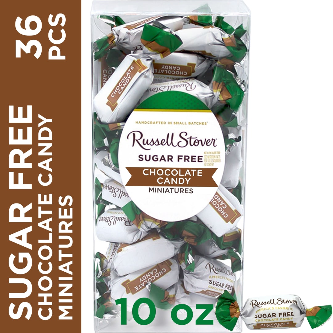 RUSSELL STOVER Sugar Free Chocolate Candy Miniatures, 10 oz. box