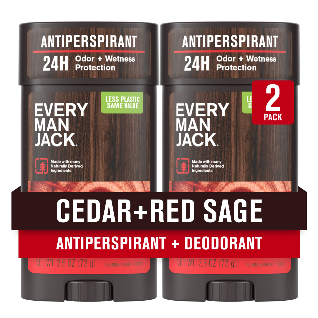 Every Man Jack Men’s Cedar + Red Sage Antiperspirant Deodorant for Men - 24-Hour Odor Protection -  2.6 oz (2 Pack)