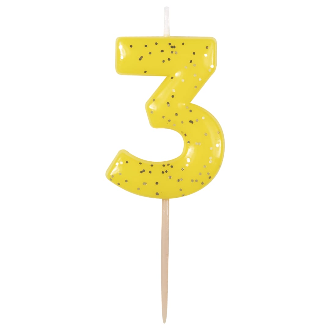Mini Gold Glitter Pastel Number 3 Pick Birthday Candle