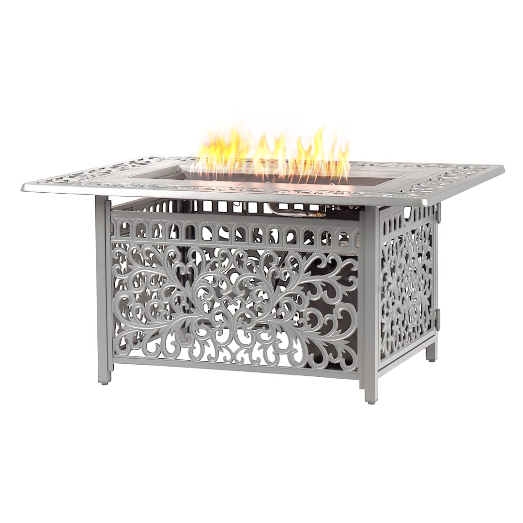 Rectangular 48 in. x 36 in. Aluminum Propane Fire Pit Table, Glass Beads, Two Covers, Lid, 55,000 BTUs in Grey Finish