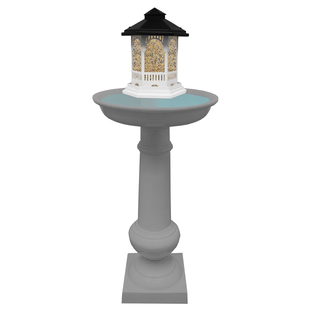 Modern Round Cast Aluminum Metal 40-in Grey Bird Bath and Bird Feeder Combo