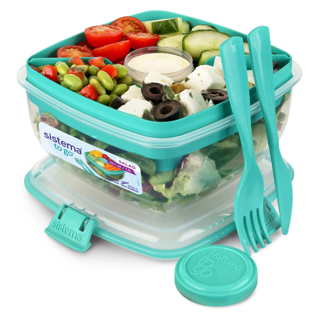 Bote lunch Sistema pour salade EMPORTER avec compartiments, couvert et pot pour la vinaigrette, 1,1L, couleur variable, 1 pice