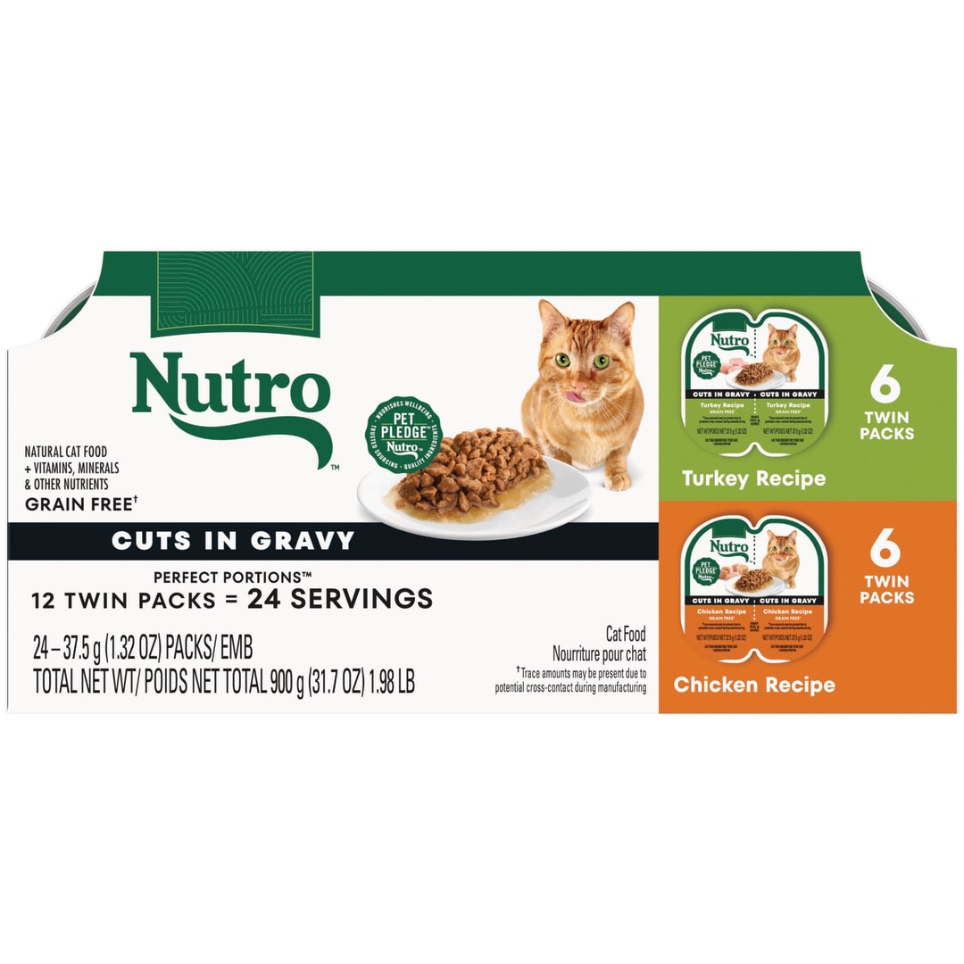 Nutro Wet Cat Food Cuts in Gravy MultiPack: Chicken Recipe and Turkey Recipe, (12) 2.64 oz. Trays