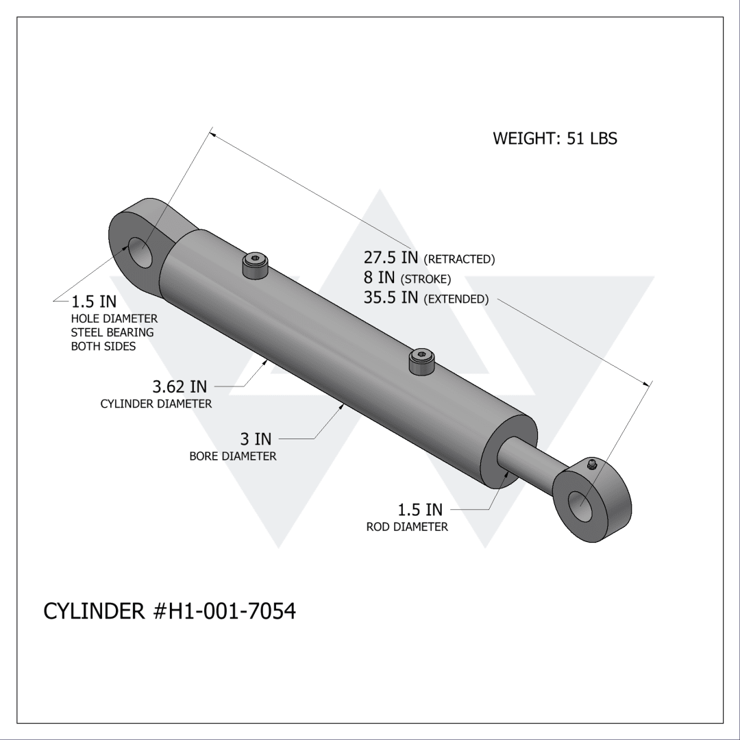 Wastebuilt® Replacement for Heil Tailgate Cylinder, Durapack (3" X 1.5" X 8")