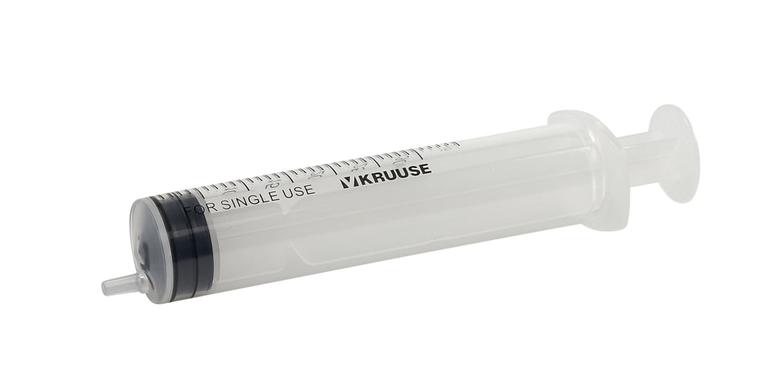 KRUUSE 3-Part Excentric Luer Tip Syringe, 30mL (35mL graduation), Sterile