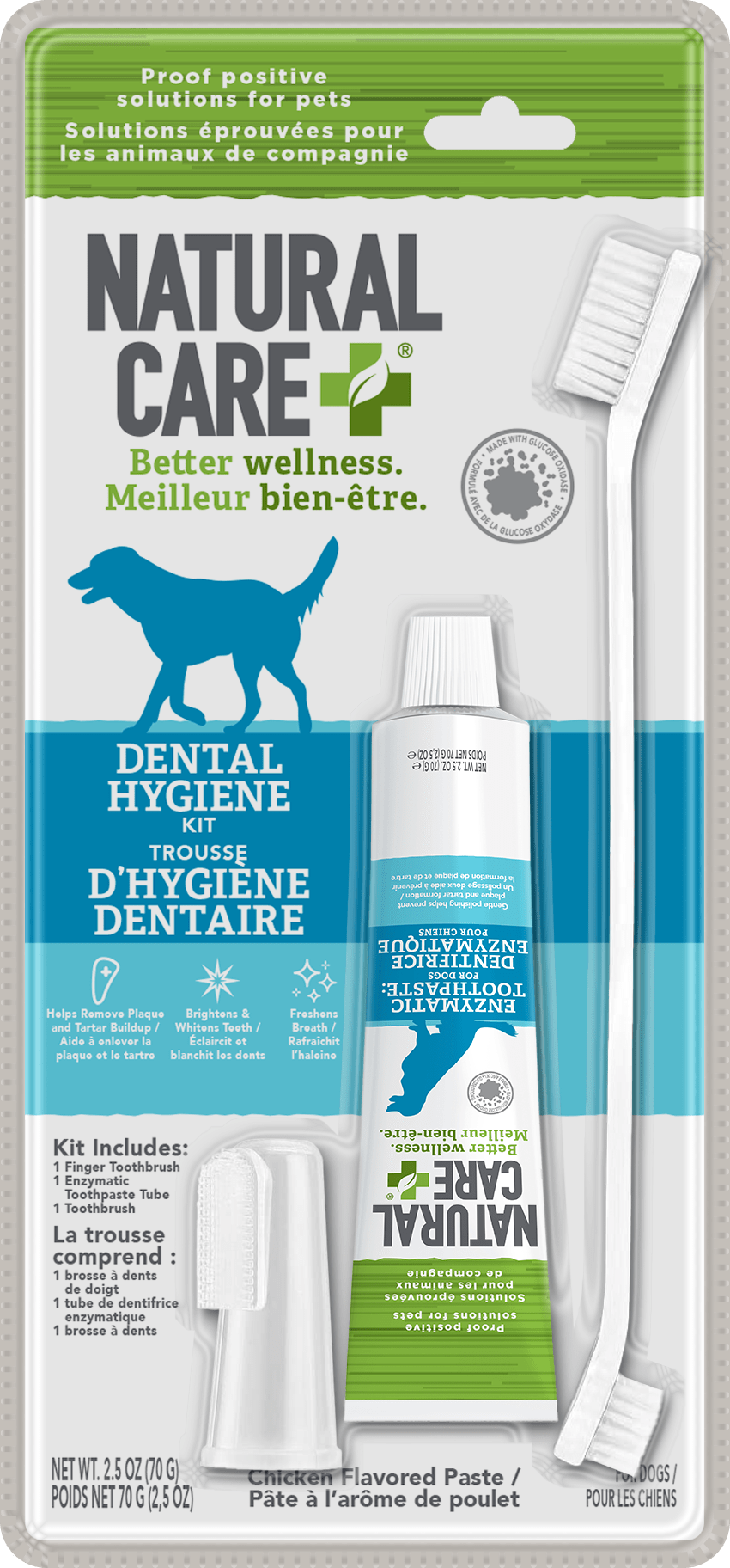 Natural Care Dental Kit for Dogs ENG/FR - Finger Brush, Toothbrush and Enzymatic Toothpaste for Dogs - 2.5 Ounces