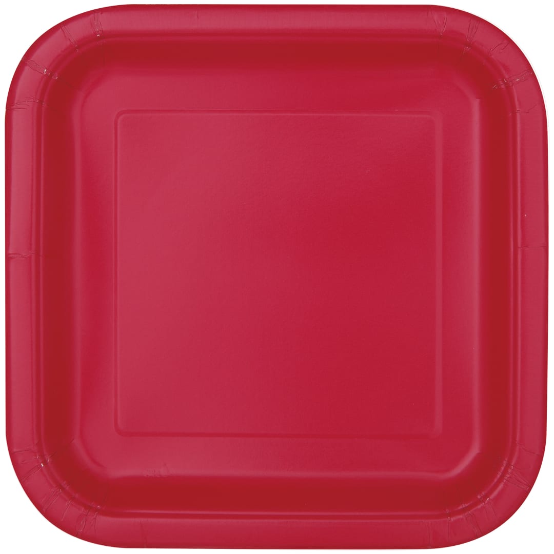 Ruby Red Solid Square 9" Dinner Plates, 14ct