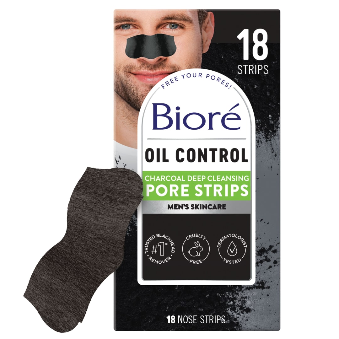 Bioré Men's Charcoal Deep Cleansing Pore Strips, Blackhead Remover, 18 Ct