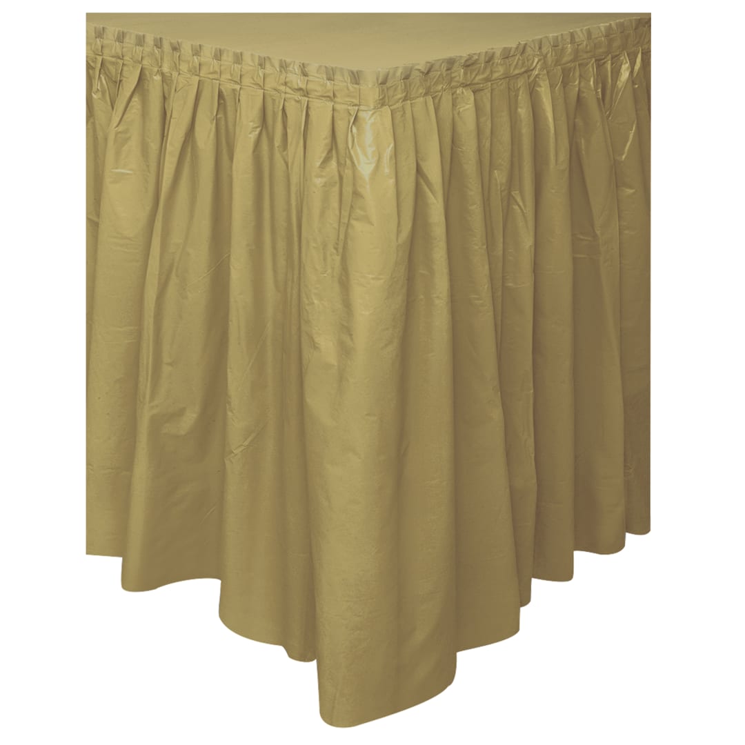 Gold Solid Plastic Table Skirt, 29" x 21 ft