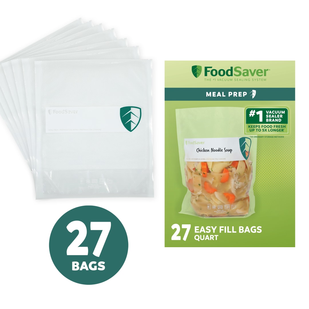 FoodSaver Easy Fill 1-Quart Vacuum Sealer Bags, 946 mL, 27 Count, BPA-Free Bags with Free-Standing Design