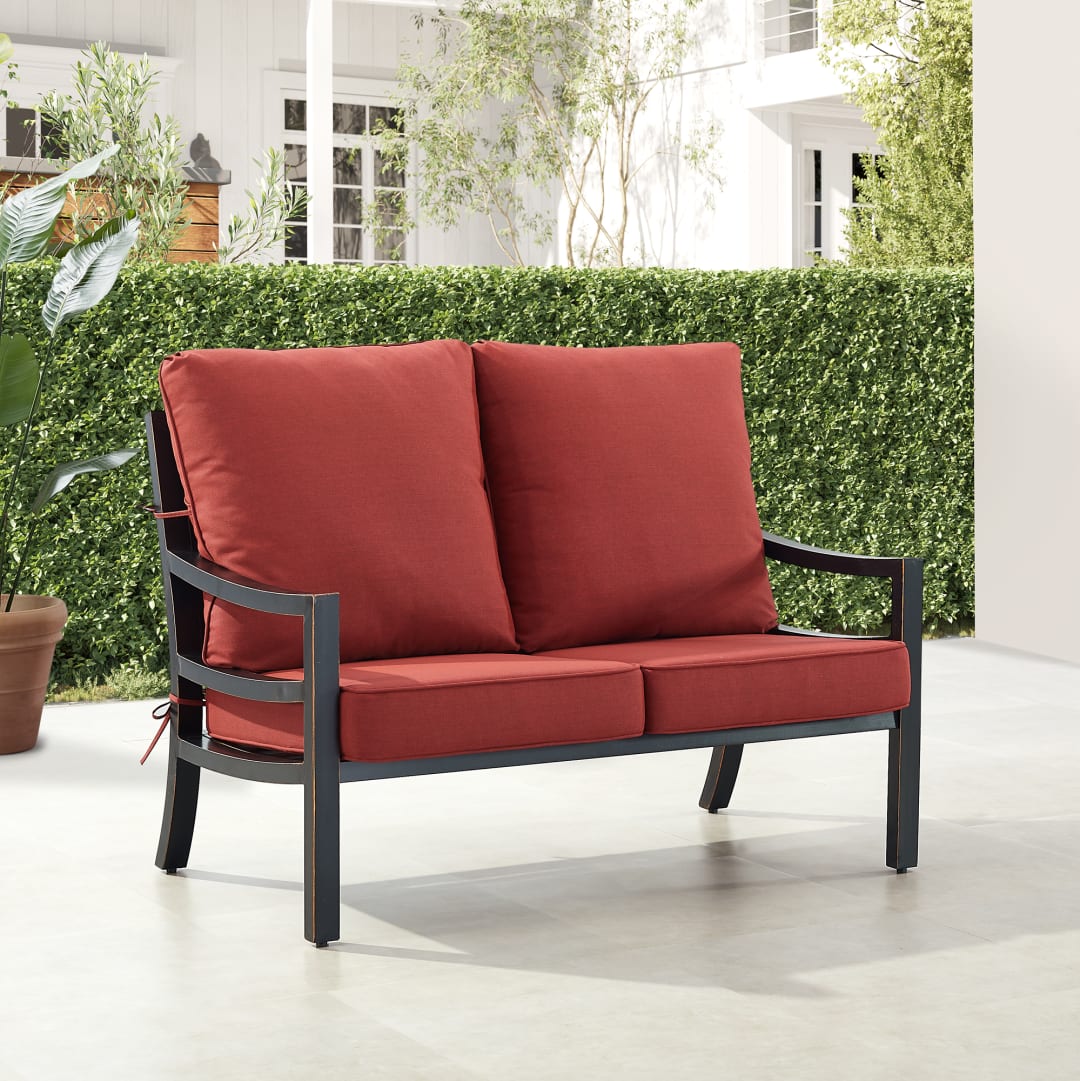 Black Aluminum Patio Deep Seating Loveseat with Cushions