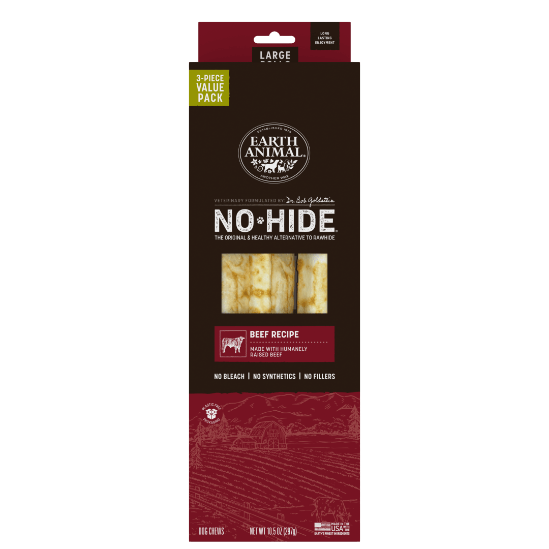 Earth Animal No-Hide Rolls Beef Recipe Large Dog Chews, 3 Pack Value Pack