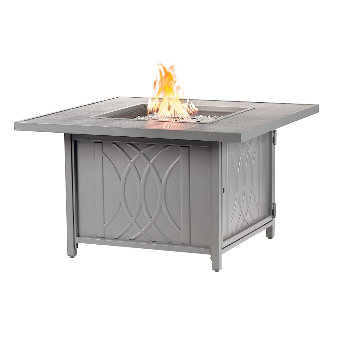 Square 42 in. x 42 in. Aluminum Propane Fire Pit Table with Glass Beads, Two Covers, Lid, 55,000 BTUs in Grey Finish
