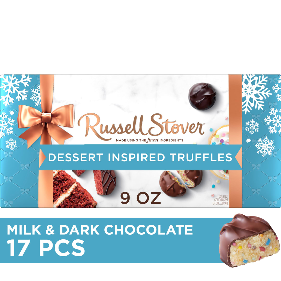 RUSSELL STOVER Christmas Assorted Milk & Dark Chocolate Dessert Truffles Candy Gift Box, 9 oz.