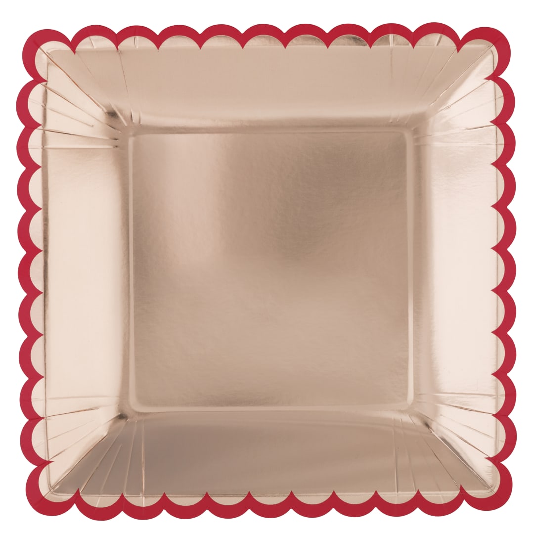 Lovely Galentine Scalloped Edge 10" Square Plates, 8ct - Foil Stamping