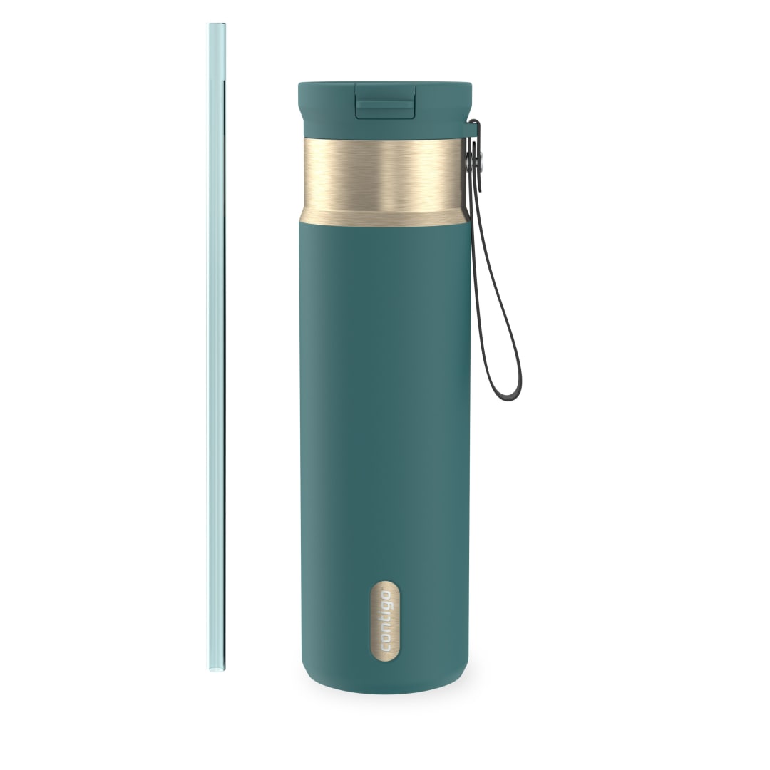 Contigo SnapSeal Insulated Stainless Steel Water Bottle with Straw and Carrying Strap, 24 oz (710 ml)