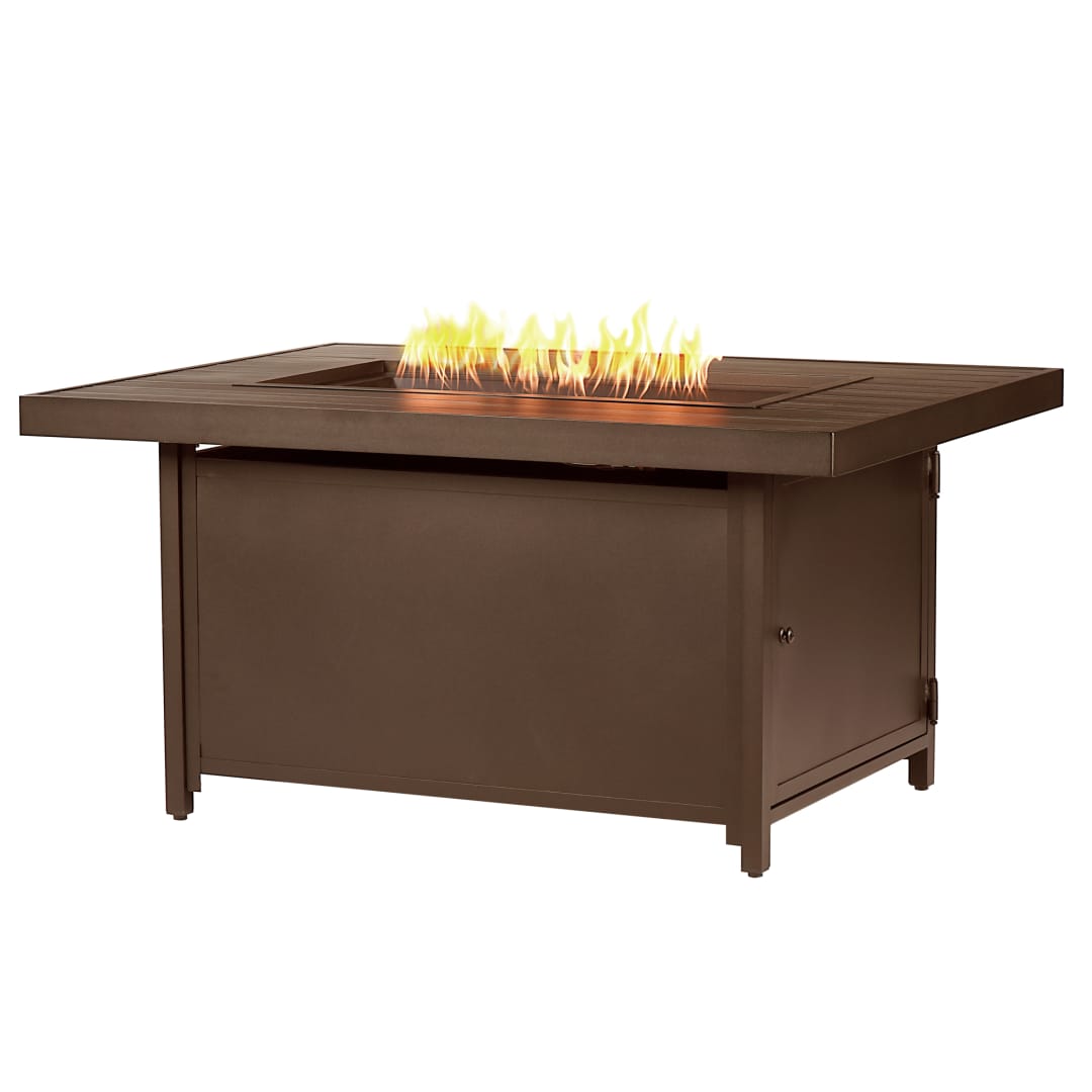 Rectangular 48 in. x 36 in. Aluminum Propane Fire Pit Table, Glass Beads, Two Covers, Lid, 55,000 BTUs in Brown Finish