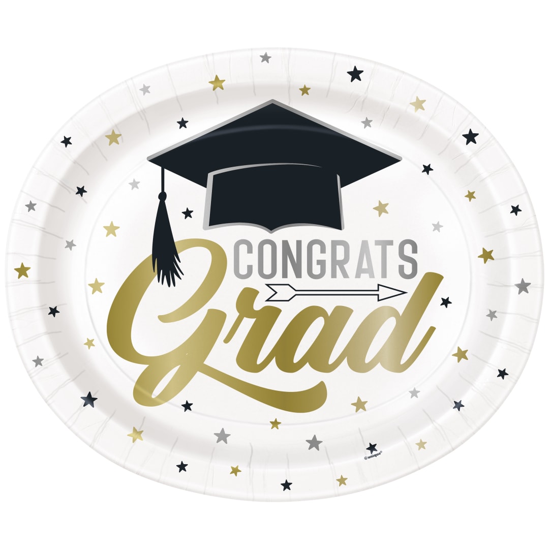 Stars &amp; Caps Graduation Oval 12" Plates, 8ct