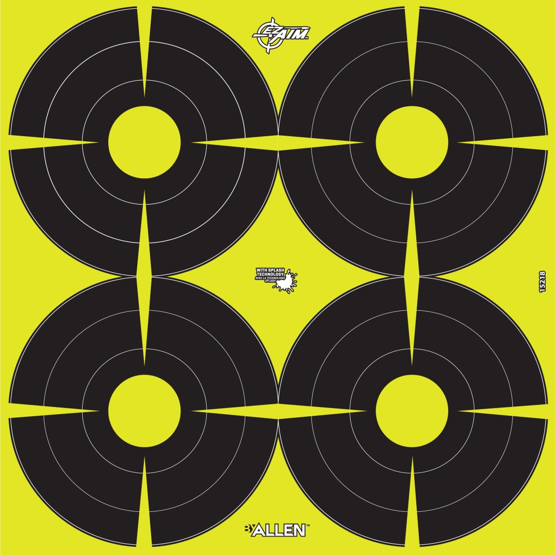 EZ Aim® Reactive Paper Shooting Targets, Bullseye, 4-Targets Per Sheet, 12"W x 12"H, 12-Pack, Black/Chartreuse