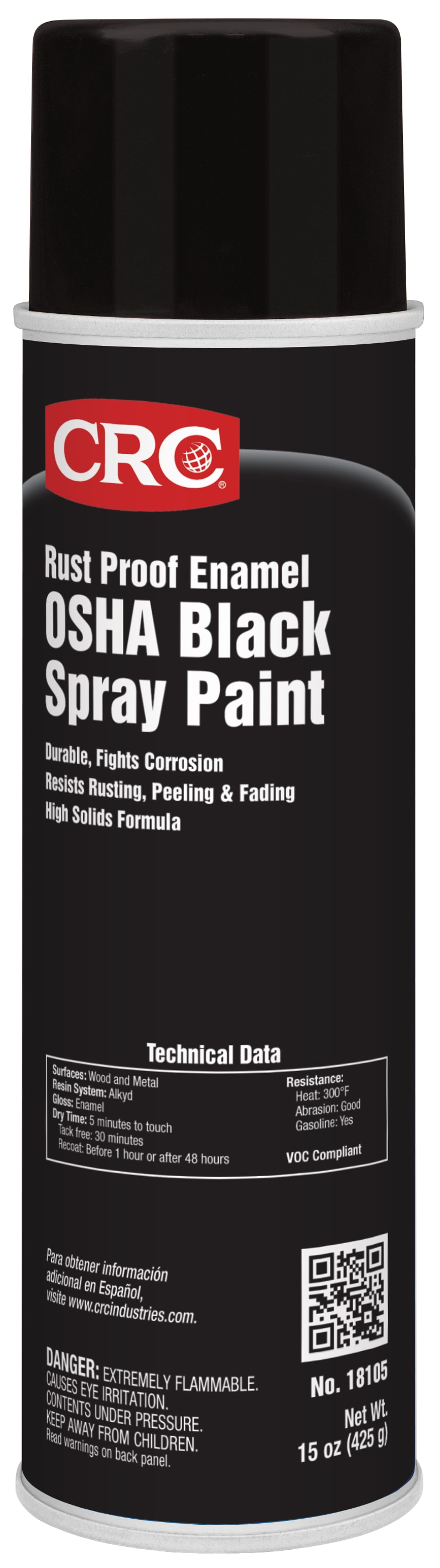 CRC Rust Proof Enamel Spray Paint-OSHA Black 1X15OZ