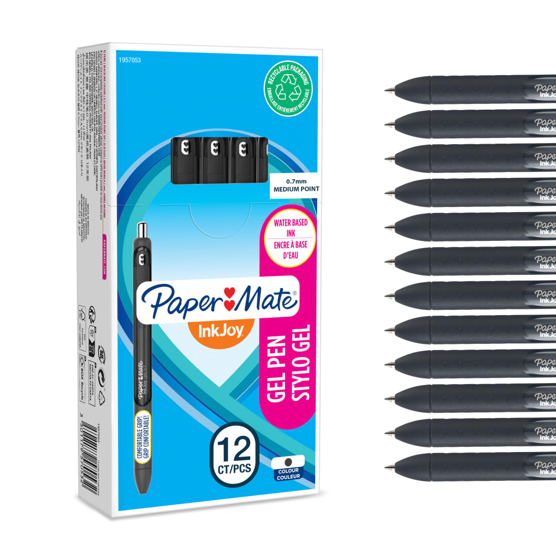 Paper Mate InkJoy bolígrafo de gel | punta media (0,7mm) | negro | caja de 12
