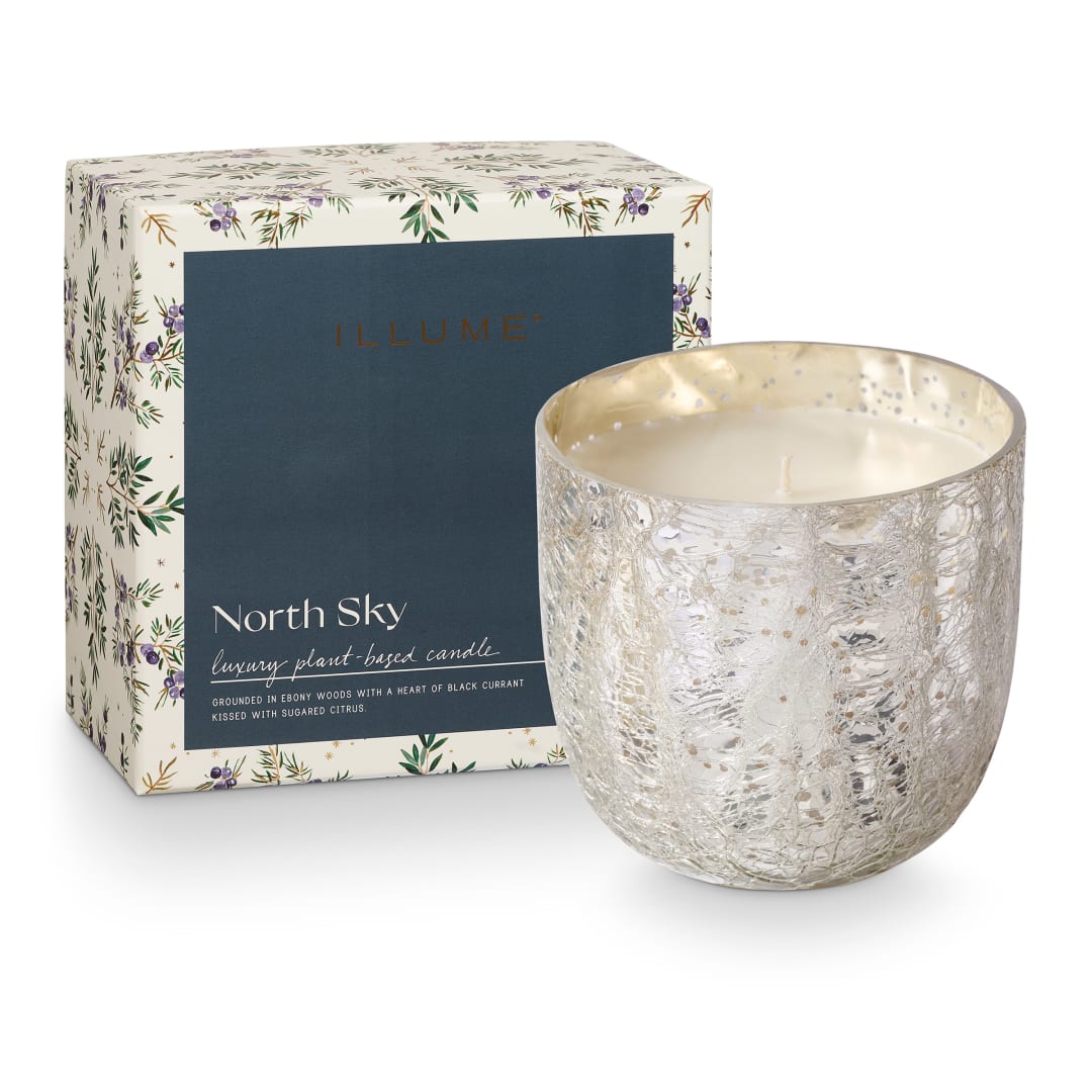 4628408300 - North Sky Crackle Glass Candle, Silver, STOCK: 76